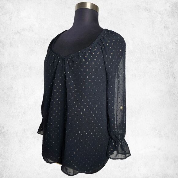 Lane Bryant Black Sheer Blouse 14/16 – Plus Size Metallic Dot Long Sleeve Top - Picture 6 of 6